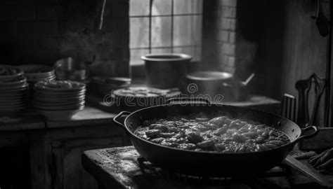 Grilled Meat Sizzles On Cast Iron Pan Over Open Flame Generated By Ai