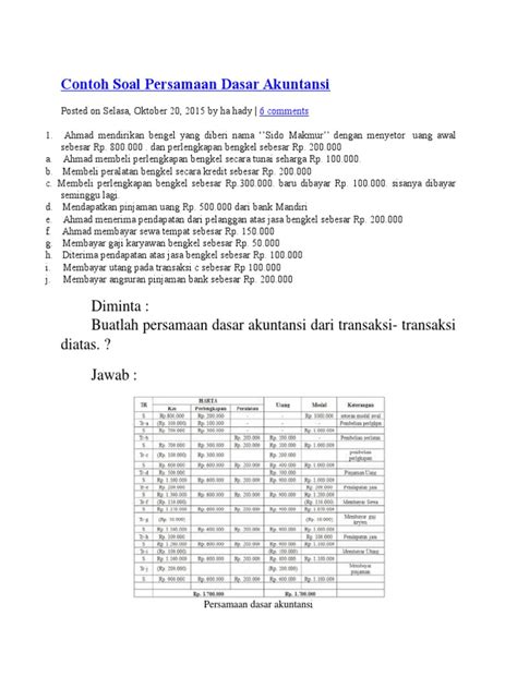 Contoh Soal Persamaan Dasar Akuntansi | PDF