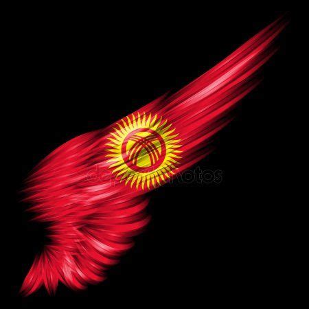 Kyrgyzstan Flag on Abstract Wing with Black Background