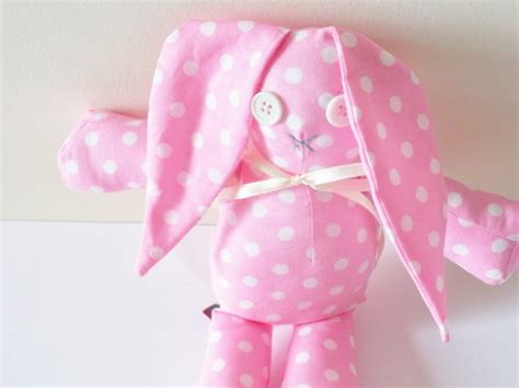 Kawaii Bunny Plush For Girls Pink And White Polka Dots Etsy