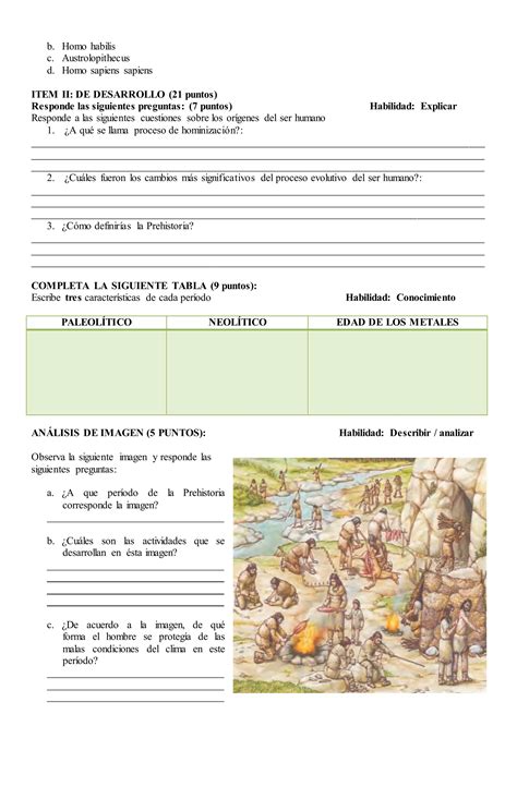 Prueba 7º basico unidad la prehistoria PDF