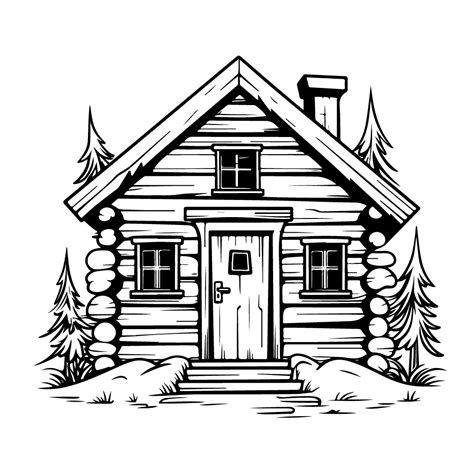 Free Rustic Log Cabin Background Black And White Svg Vector File For