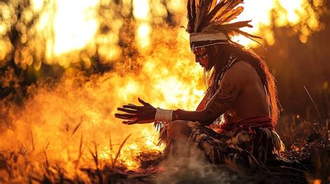 Sunrise Ritual with Tribal Shaman Performing Ancient Ceremony | Premium ...