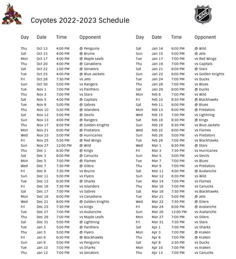 Phoenix Coyotes Schedule 2023-24