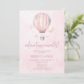 Adventure Awaits Pink Hot Air Balloon Baby Shower Invitation Zazzle