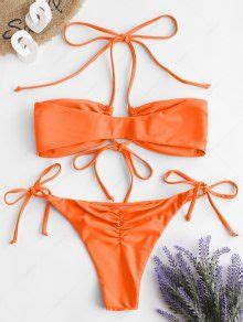 ZAFUL Halter Scrunch Butt Bikini Swimwear In ORANGE ZAFUL