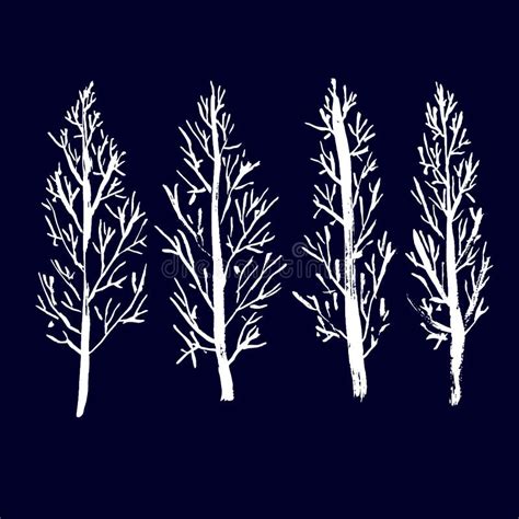 Naked Trees Silhouettes Hand Drawn Set Vector Illustration Stock Vector Illustration Of