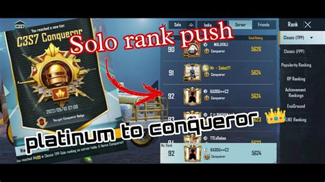 Day 1 Solo Rank Push Platinum To Conqueror Solo Conqueror C2