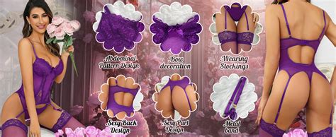 Amazon Ssyyx Women S Sexy Lingerie Set With Garter Belt Lace Bodysuit Teddy Baby Dolls