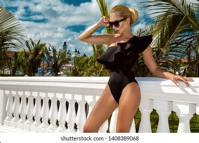 Elegant Sexy Woman Black Bikini On Stock Photo 1408389116 Shutterstock