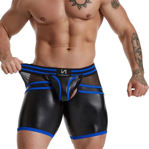 Men S Sexy Black Blue Pu Leather Boxer Briefs Gay Boy Erotical Bulge Boxer Shorts Underwear