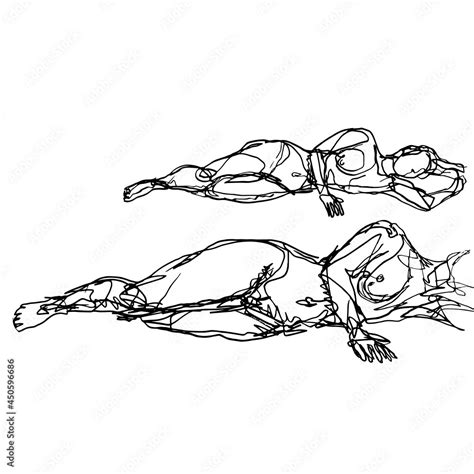Doodle Art Illustration Of A Nude Female Human Figure Model Posing Reclining Supine Pose Or