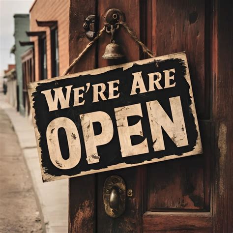 sign     open  open   wooden door premium ai