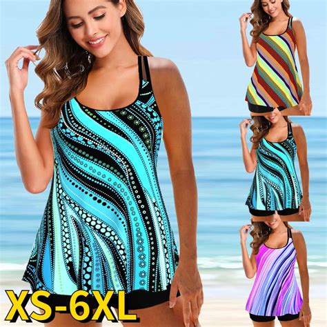 2022 Women Rainbow Color Print Two Piece Tankini Set Female Fashion Swimsuit Bikini Summer