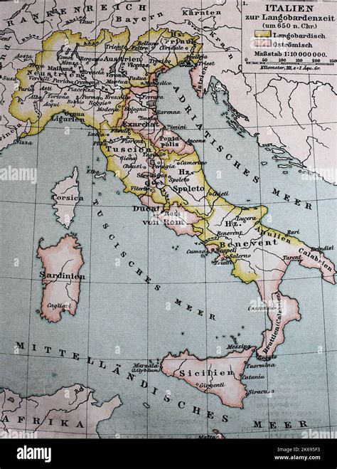Digital Improved Reproduction Map Of Italy At The Longobard Period Or