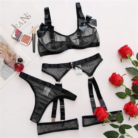 Lady S Hot Sexy Piece Lace Lingerie Nightwear Set With Garter Belts Sexy Wireless Bra And