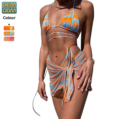Sexy Wear Print Swimsuit Women Piece Bikinis Set Mesh Skirt Beach Vacation Bathing Suit Bikini