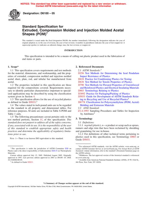 Astm D6100 05 Standard Specification For Extruded Compression Molded