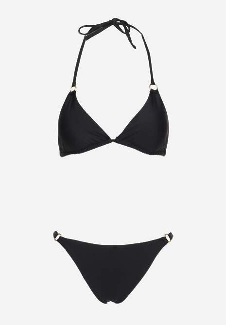 Czarne Bikini Częściowe Majtki Figi i Biustonosz Wiązany na Plecach Calix Renee