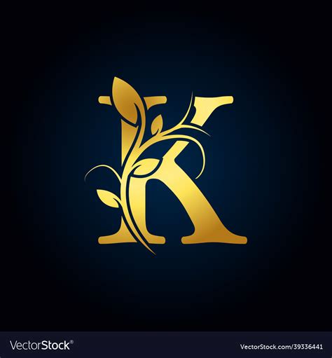 Elegant K Luxury Logo Golden Floral Alphabet Logo Vector Image