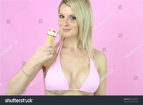 Sexy Blonde Girl Bikini Eating Ice Stock Photo 269603273 Shutterstock