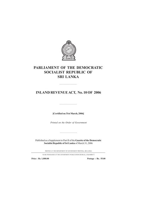 Parliament of the democratic socialist republic of - sri lanka inland