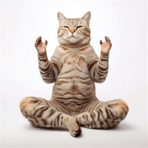 Cat Doing Mindful Yoga On Solid White Background Created Using Ai
