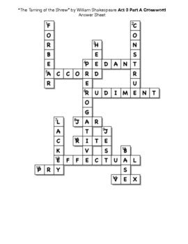 The Taming Of The Shrew By William Shakespeare Act Part A Crossword