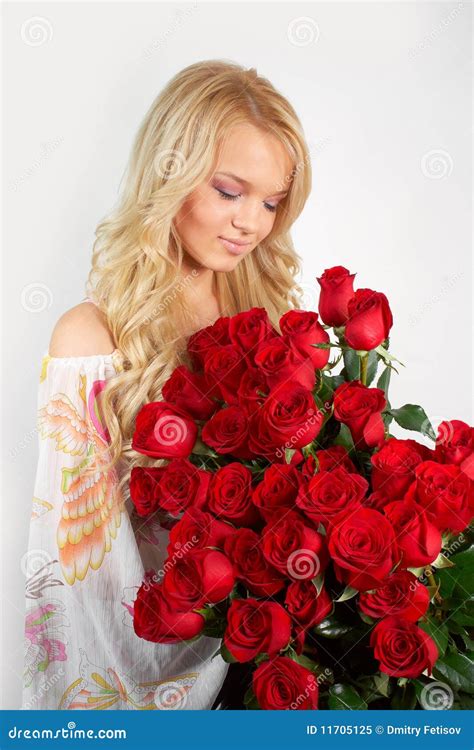 Blonde Girl With A Bouquet Of Flowers Stock Image Image Of Gentle White 11705125