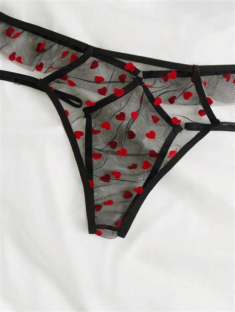 Pure Desire Plus Heart Print Mesh Ruffle Trim Lingerie Set Shein Usa