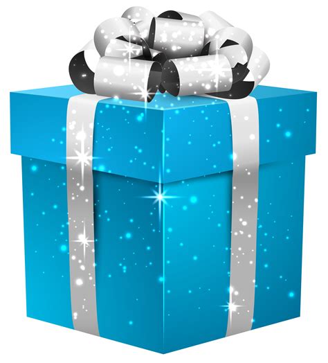 Blue Shining T Box With Silver Bow Png Clipart Image Happy