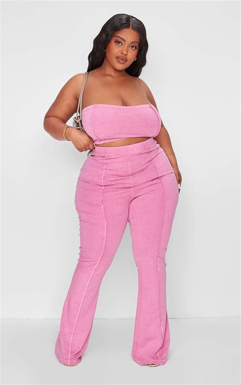 Plus Pink Bandeau Acid Wash Crop Top Plus Size Prettylittlething