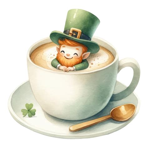 Premium Vector | Leprechaun in green clothes in a coffee cup to