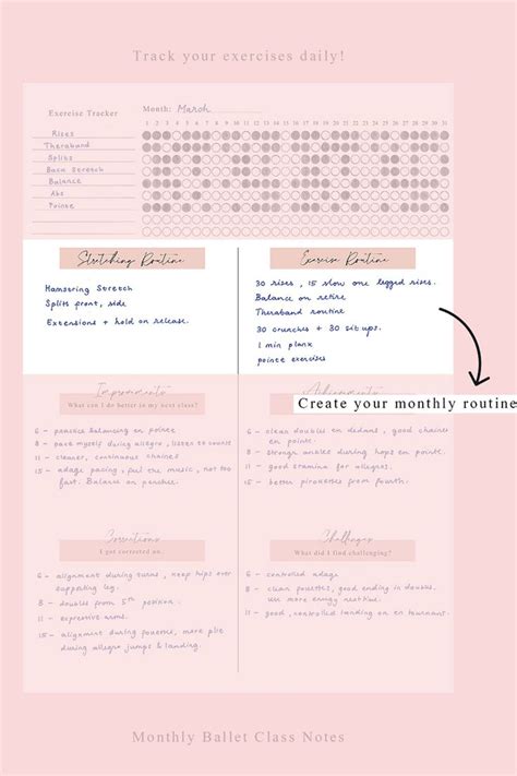 Dance Exercise Tracker Printables Exercise Tracker Ballet Class Notes