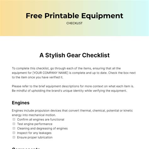 Free Equipment Checklist Templates And Examples Edit Online And Download