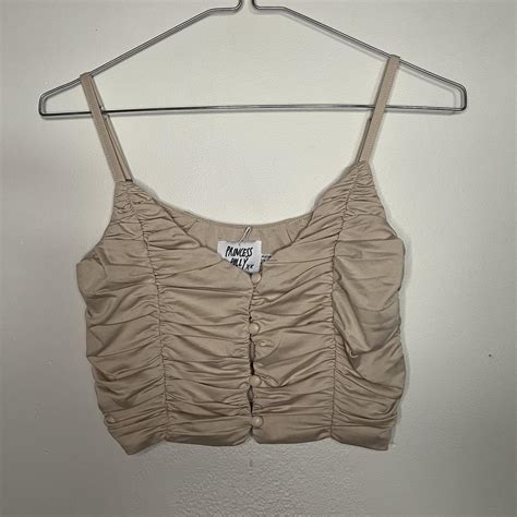 PRINCESS POLLY Nude Crop Top Can Be Unbuttoned At Depop