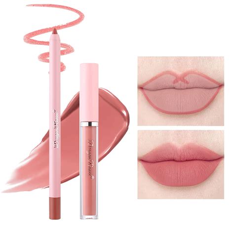 2pcs Pink Lip Liner Pencil And Lipstick Setvelvety Matte