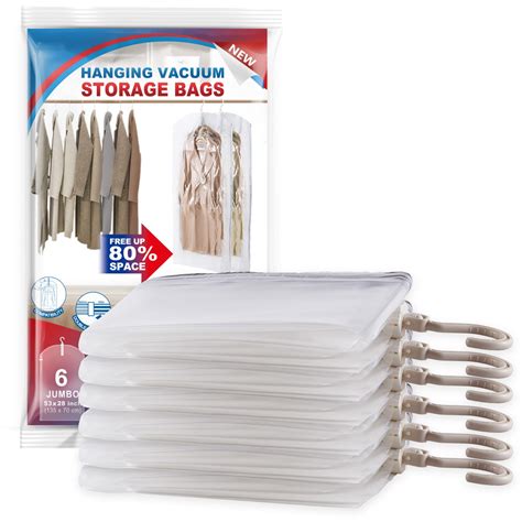 Hanging Vacuum Storage Bags, 6 Pack Large Hanging Vacuum Seal Bags for