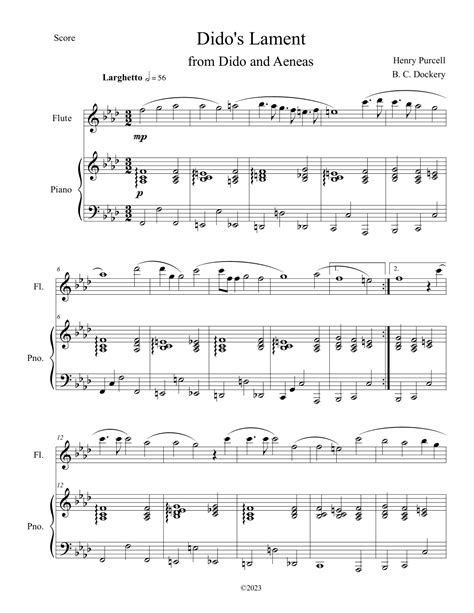 Dido S Lament Flute Solo With Piano Accompaniment Arr B C Dockery