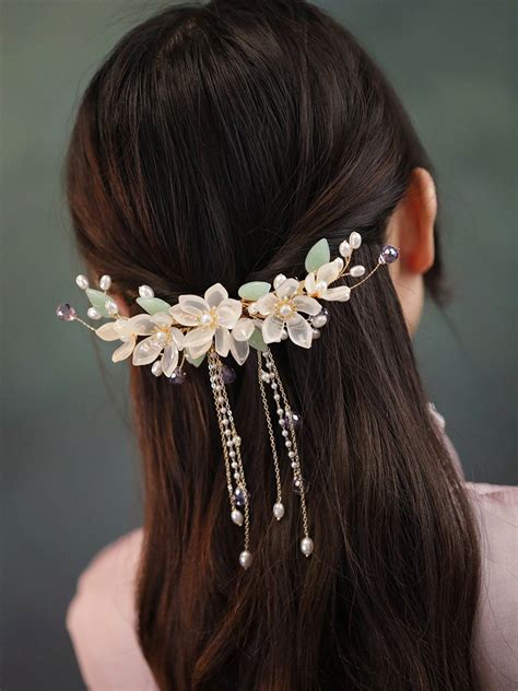 Vintage White Flower Hair Clip Floral Barrette Cheongsam Hair Clip