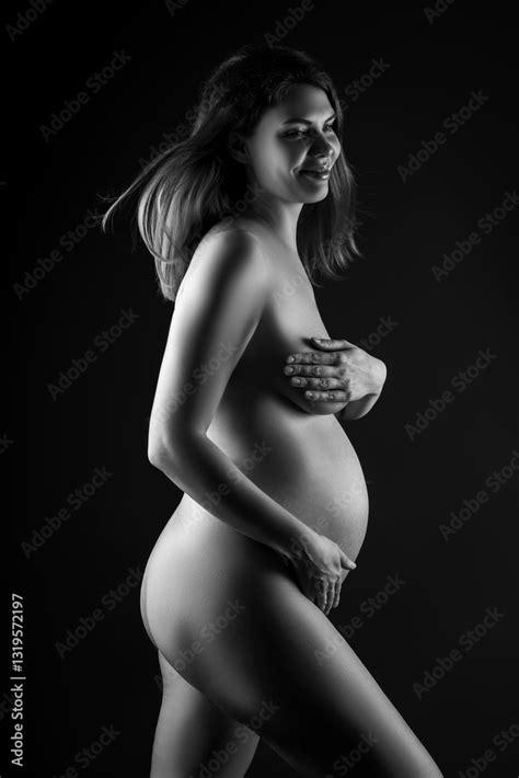 Beautiful Naked Pregnant Woman Black And White Photography Pregnancy Nude Art Concept Stock