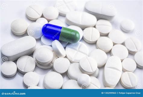 Capsule Blue And Green On Some Tablets Are White Stock Image Image Of