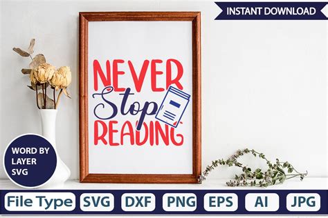Never Stop Reading Svg Cut File Graphic By Graphicpicker · Creative Fabrica