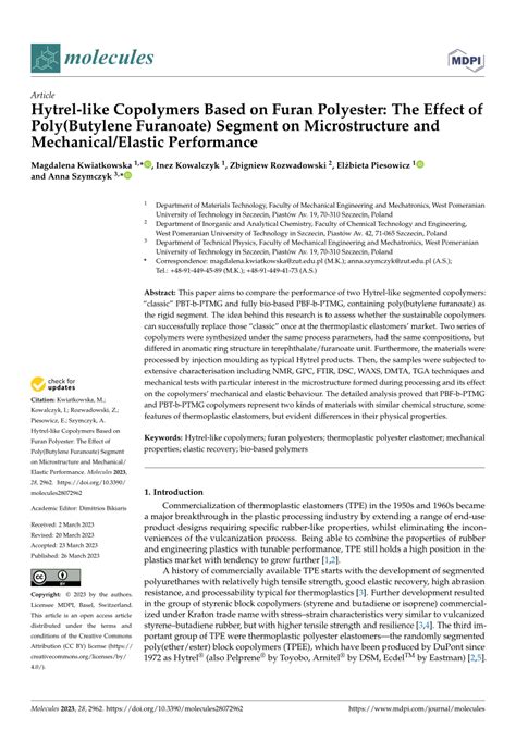 (PDF) Hytrel-like Copolymers Based on Furan Polyester: The Effect of ... 