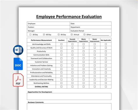 editable employee performance evaluation template employee performance