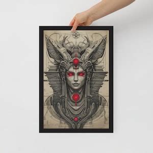 Ancient Future Biomechanical Blueprint Art Print AI Generated Red and ...