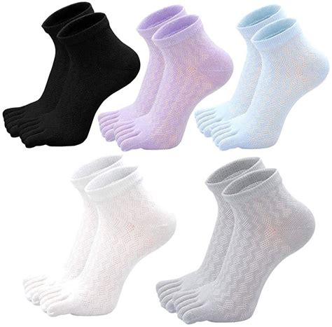 Lofir Womens Breathable Cotton Toe Socks Five Finger Design Mesh Ankle Socks For Running