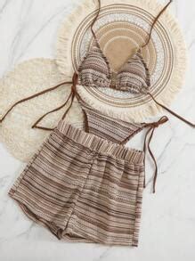 Swim Mod Vrouwen 3 Stuks Set Bohemian Stijl Gehaakte Badmode Bikini Set Cover Up Shorts