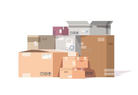 Cardboard Boxes Stack Carton Parcels And Delivery Packages Pile Flat