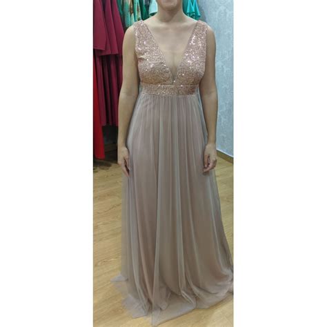 Vestido Largo Tul Rosa Nude Talla